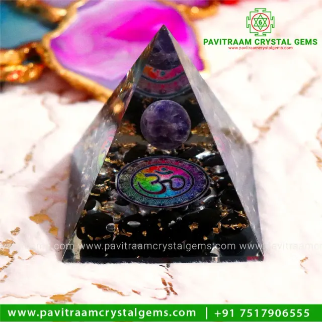 Om Amethyst Pyramid