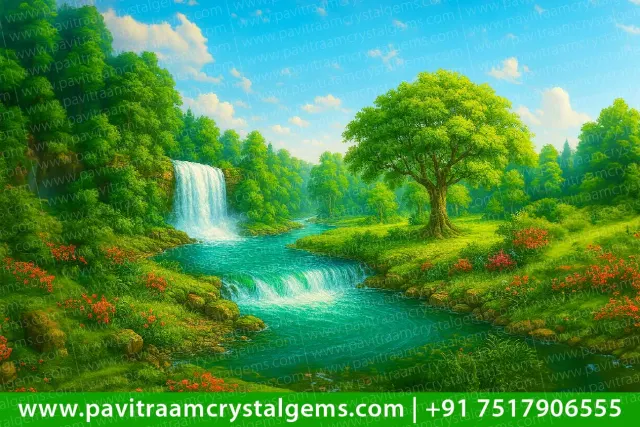 🌊 Waterfall With Greenery – North Zone Career & Opportunity Enhancer | W-33 Inch X H-22 Inch